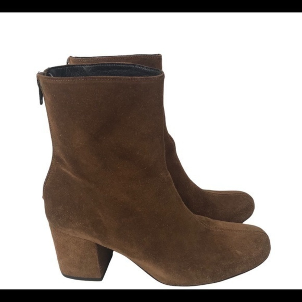 Free People Cecile Ankle Boots Brown Suede Block Heel Size 36